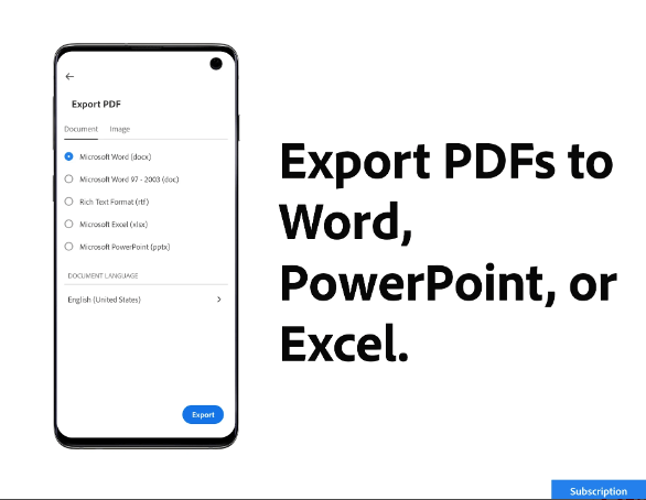 Export PDF to word, Powerpoint, Excel
